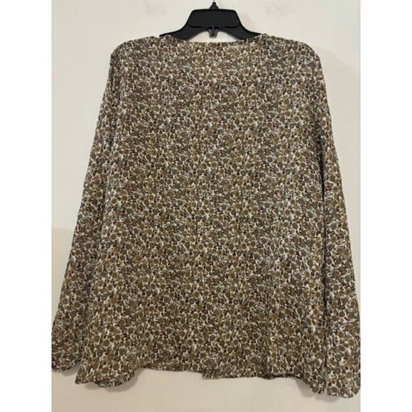 Micro Floral Blouse Cottagecore Button Front Top Flowy Boho Western Womens XL - Picture 2 of 7